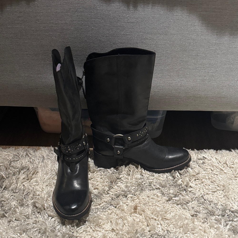 Johnston & Murphy Black Leather Women's Combat Boots